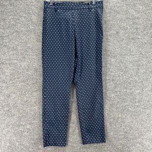 H&M Pants Women 10 Blue Geometric High Rise Pull On Flat Front Chino Cotton